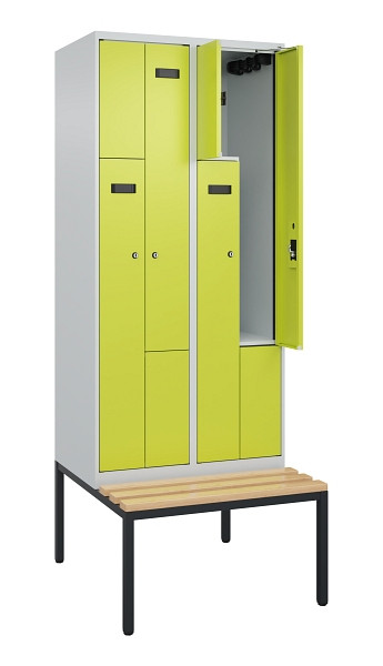 C+P Z-Spind Evolo PLUS, Bank, 4 Fächer, 2120x800x815mm, 7035/0024, Zylinderschloss, Sitzfläche Buche-Hartholz, Sitzbank, 0490537-224 S10041