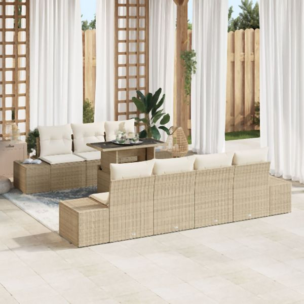 vidaXL Garten Sofa Set 8 Teile Beige Poly Rattan Gartentisch, 3357864