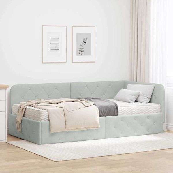vidaXL Eckbettgestell mit Matratze Hellgrau 100 x 200 cm Samt, 3394092