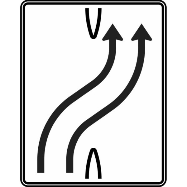 Stein HGS Überleitungstafel, zweistreifig nach rechts, RA2/Flachform 3mm, ohne Entfernungsangabe, 1600x1250mm, 501-21-123