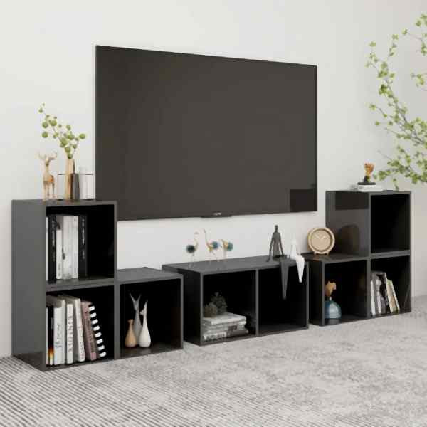 vidaXL 6-tlg. TV-Schrank-Set Hochglanz-Grau Holzwerkstoff, 3080059