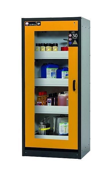 asecos Sicherheitsschrank Q-Display-30, Modell Q30.195.086.WDFW, 4 Auszugswannen, 1 Bodenwanne, RAL5010, 32781-067-30053