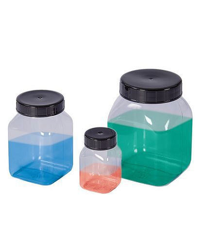 DENIOS Weithalsflaschen aus PVC, eckig, natur-transparent, 100 ml, VE: 30 Stück, 281976