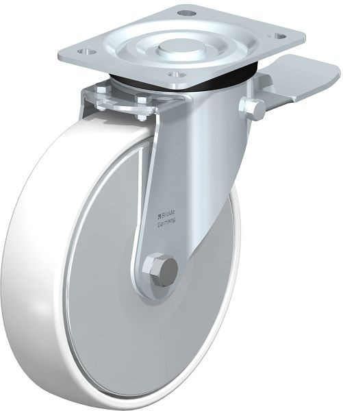 Blickle L-PPN 200G-ST-FA Stahlblech-Lenkrolle, mittelschwere Ausführung, mit Anschraubplatte & Feststeller, Polypropylen, Weiß, 762817