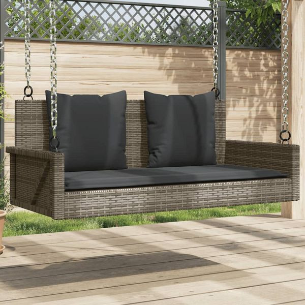 vidaXL Hängebank mit Kissen Grau 119x56x48 cm Poly Rattan, 365631