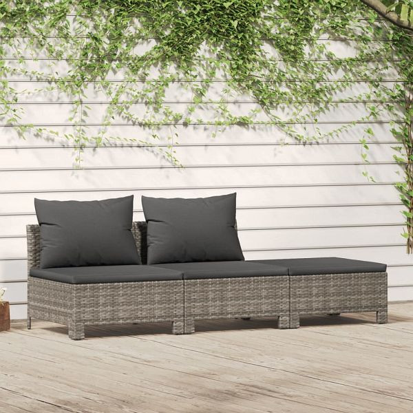 vidaXL 3-teilig Garten-Lounge-Set mit Kissen Grau Poly Rattan, 362692