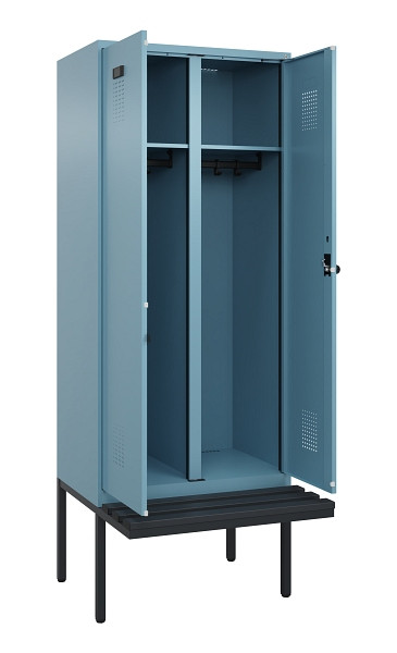 C+P Schwarz-Weiß-Spind Evolo PLUS, Bank, 2 Abteile, 2120x800x815mm, 0010/0010, Drehriegel, Material Sitzfläche Kunststoff, 0490427-22 S10075