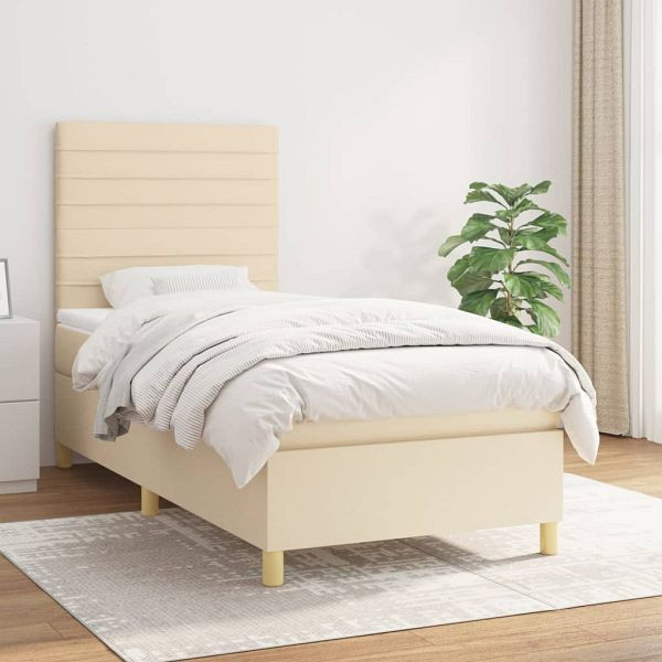 vidaXL Boxspringbett mit Matratze Creme 80x200 cm Stoff, 3142374