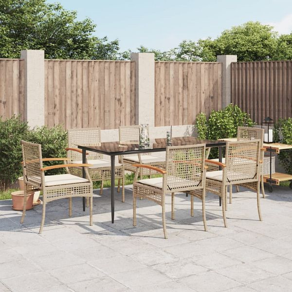 vidaXL 7-teilig Garten-Essgruppe mit Kissen Beige Poly Rattan, 3213628