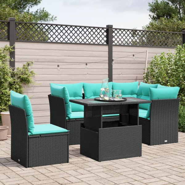 vidaXL 6-teiliges Gartensofa-Set mit Kissen, schwarzes Polyrattan, 3266587