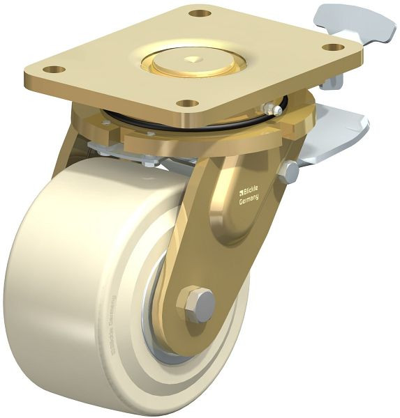 Blickle LS-GSPO 152K-35-ST-RI4 Stahlgeschweißte Super-Schwerlast-Lenkrolle, extra schwere Drehkranz-Ausführung, Feststeller, Gusspolyamid, Weiß, 701342