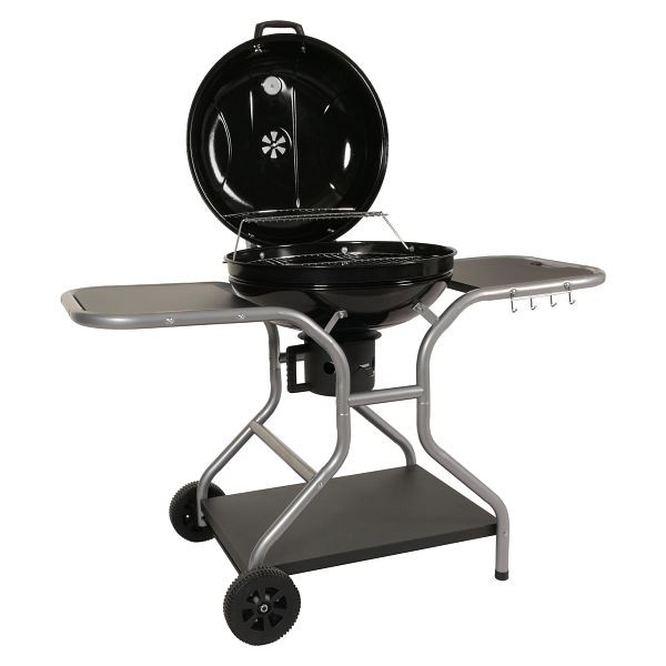 Mendler Grillwagen HWC-N16, Holzkohlegrill Kugelgrill Gartengrill mit Deckel drei Ablagen, Stahl Emaille 143x131x66cm schwarz, 105873