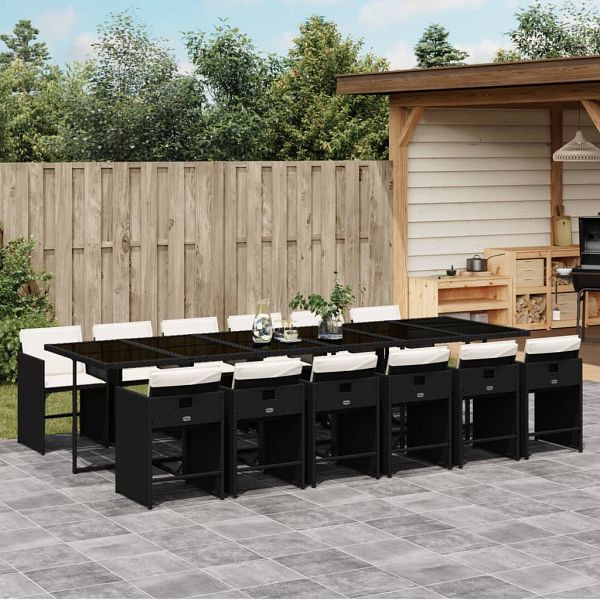 vidaXL 13-teilig Garten-Essgruppe mit Kissen Schwarz Poly Rattan, 3211122