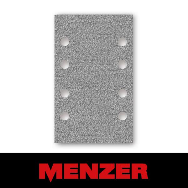 Menzer Klett-Schleifbogen, 80 x 133 mm, 8 Loch, Korn 180, Halbedelkorund mit Stearat-Beschichtung, VE: 50, 252025180