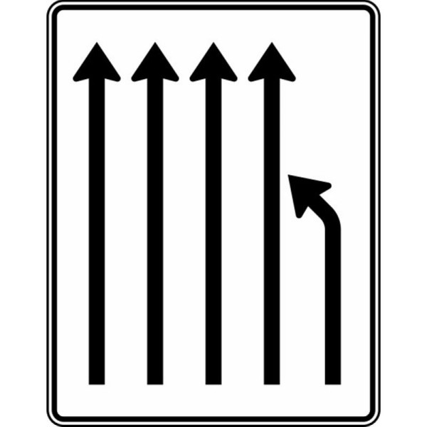 Stein HGS Einengungstafel ohne Gegenverkehr, Einzug rechts und noch 4 Fahrstreifen, RA1/Flachform 2mm, ohne Entfernungsangabe, 1600x1250mm, 531-13-111