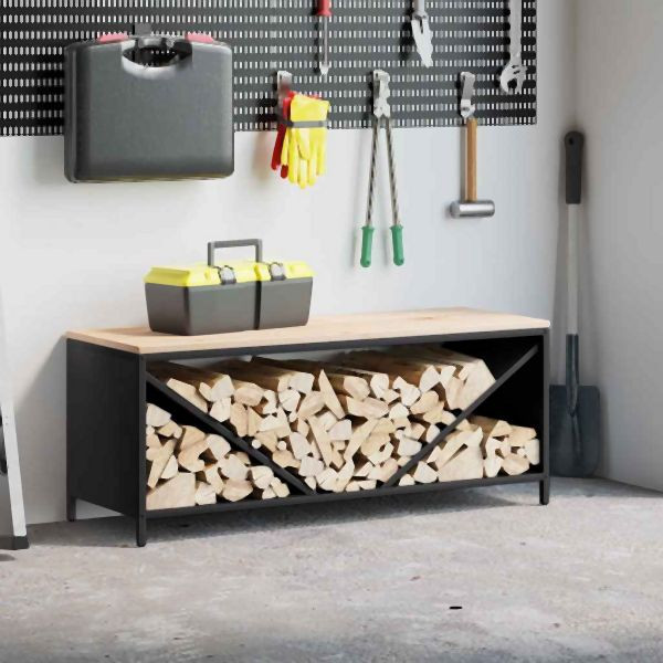 vidaXL Brennholzregal mit Holzplatte Schwarz 100,5x35,5x40 cm, 864255