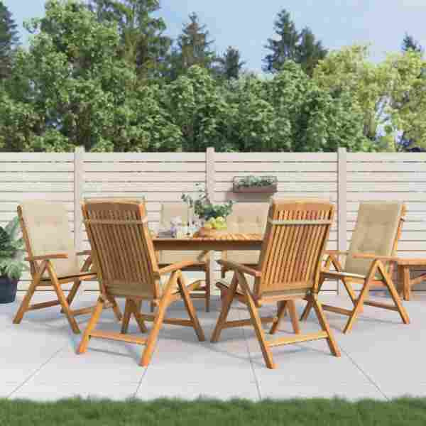 vidaXL Gartenstühle mit Kissen 6 Stück Massivholz Teak, 3196496
