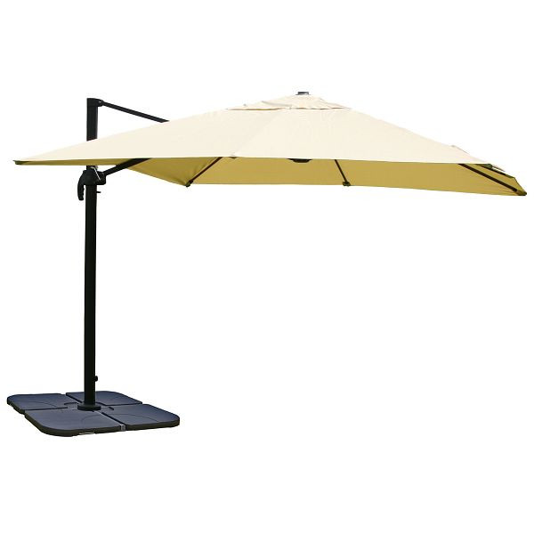 Mendler Gastronomie-Ampelschirm HWC-A96, Sonnenschirm 3x3m (Ø4,24m) Polyester Alu/Stahl 23kg, creme mit Ständer, 117239+31831