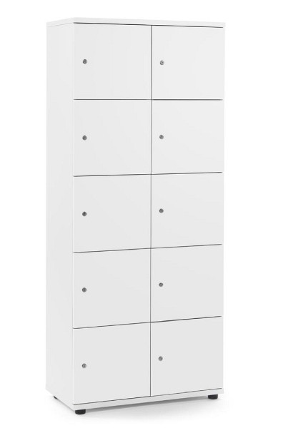 Deskin Schließfachschrank OFFICE-LINE mit 10 Fächern, Korpus und Türen Dekor Weiß, H 1890 x B 800 x T 420 mm, Zylinderschlösser, 290073