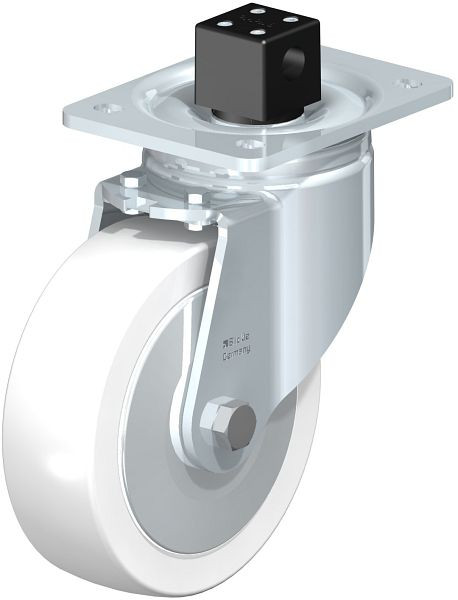 Blickle LH-SPO 160G-CS13-FA Stahlblech-Lenkrolle, Schwerlast-Ausführung, mit Anschraubplatte & Zentralfeststeller, Polyamid, Weiß, 852913