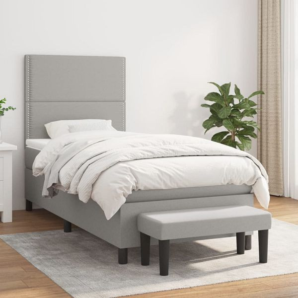 vidaXL Boxspringbett mit Matratze Hellgrau 100x200 cm Stoff, 3136493