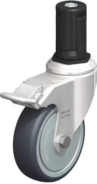 Blickle LKRXA-TPA 101KD-11-FI-FK-EXR15 Edelstahl-Apparate-Lenkrolle mit Expander & Feststeller, Thermoplastisches Gummi-Elastomer, Grau, 853169