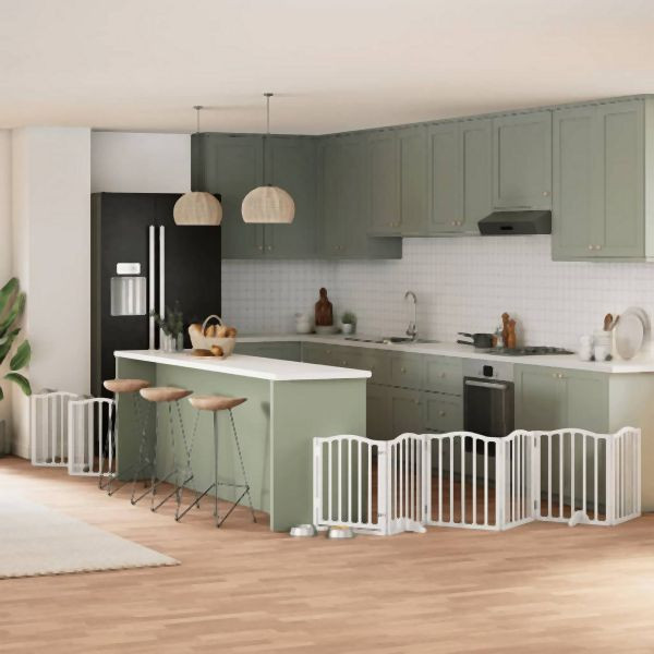 vidaXL 12-tlg. Hundetor mit Tür Faltbar Weiß 600 cm Pappelholz, 3155592