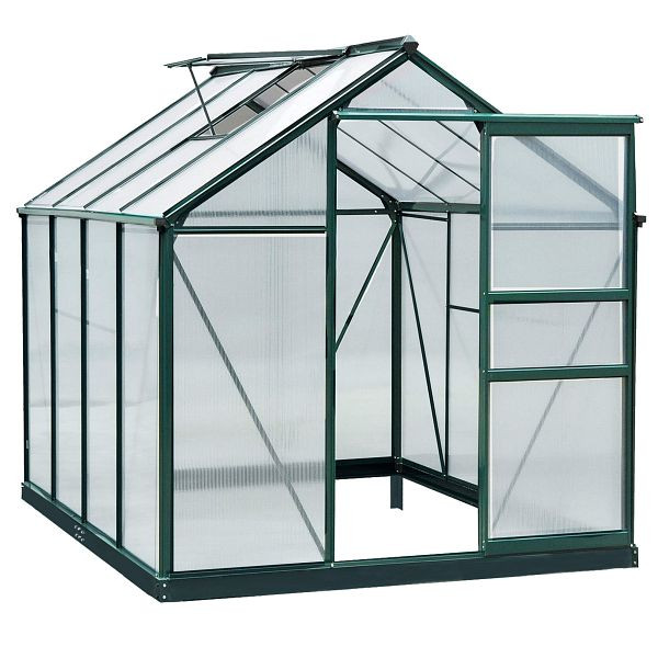 Outsunny Gewächshaus, Treibhaus, mit Dachfenster, Schiebetür, transparent, Polycarbonat+Aluminium, 190 x 252 x 201cm, 845-059