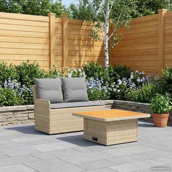 vidaXL Garten Armlehnen Sofa mit Klapptisch 2 Stück Beige und Hellgrau, 42025379