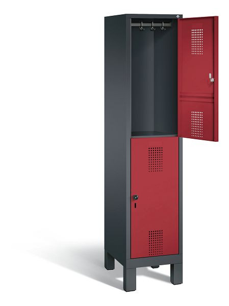 C+P Spind doppelstöckig Evolo, H1850xB420xT500mm, Farbe: Schwarzgrau / Rubinrot, 48310-12 S10086