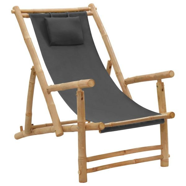 vidaXL Liegestuhl Bambus und Canvas Dunkelgrau, für Garten, 318595