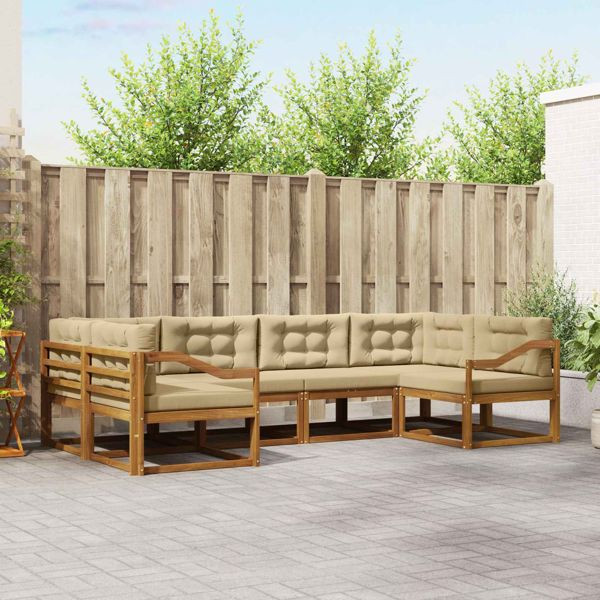 vidaXL Outdoor-Sofagarnitur mit Kissen 6-teilig Natur und Beige, 3368086
