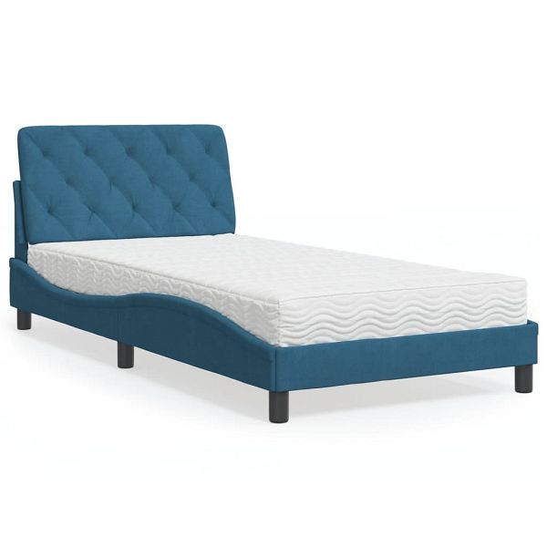 vidaXL Bett mit Matratze Blau 100x200 cm Samt, Füllmaterial: 22D PU-Schaumstoff, 3208644