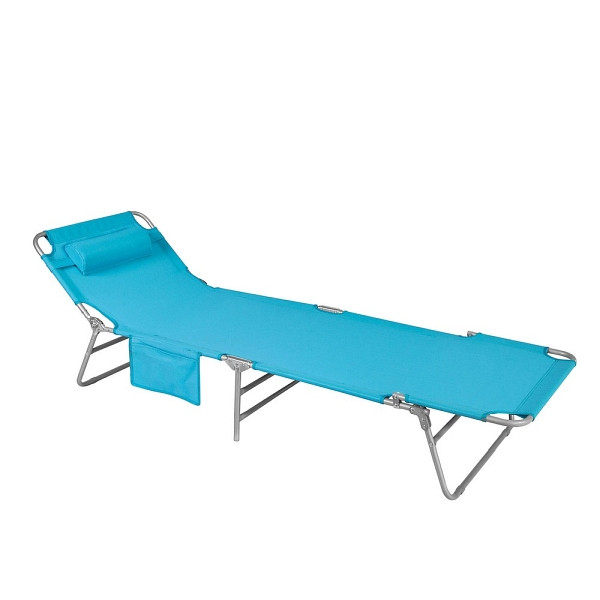 SoBuy Sonnenliege mit Kopfkissen und Seitentasche Blau 149x62x29 cm, Industriell, OGS35-B