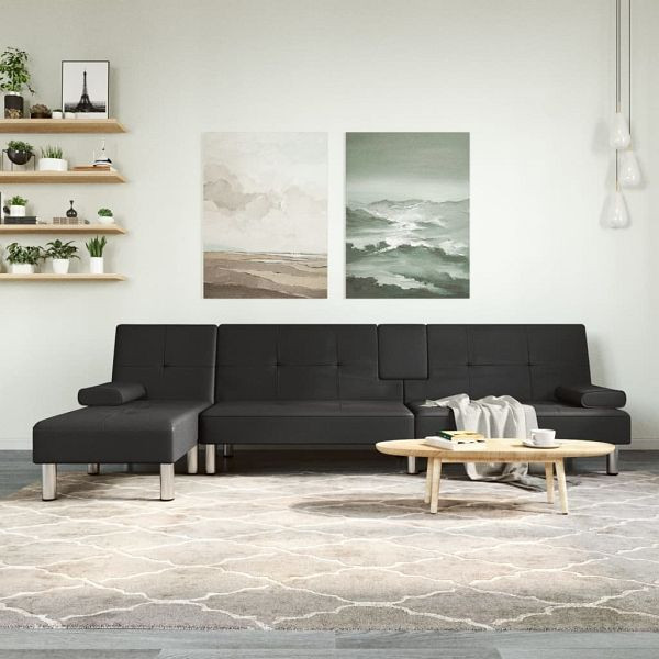 vidaXL Schlafsofa in L-Form Schwarz 255x140x70 cm Kunstleder, 3157265