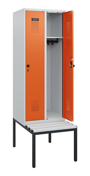 C+P Spind Evolo PLUS, 2 Abteile, 1950x600x815mm, 7035/2004, Drehriegel, Sitzfläche Kunststoff, Sitzbank, 0490505-20 S10056