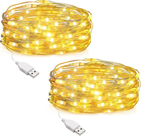 Salcar LED Lichterkette Draht, 10 m 100 LEDs USB Innen Außen Weihnachten Party, Warmweiß, VE: 2 Stück, WL68