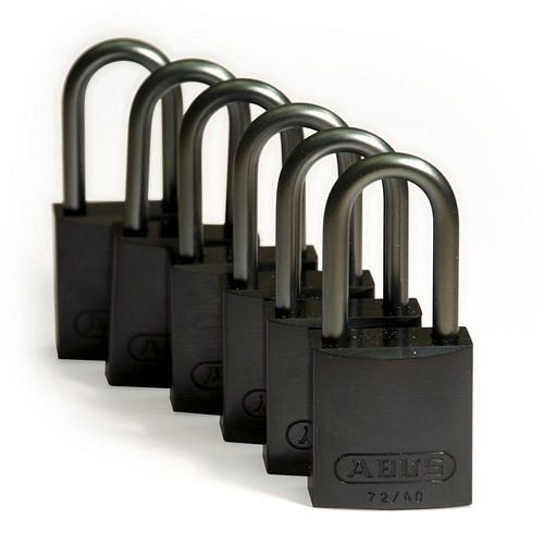Brady Vorhängeschlösser Aluminium, VE: 6 Stück, lichte Bügelhöhe 38,10 mm, Keyed Different, schwarz, 307969