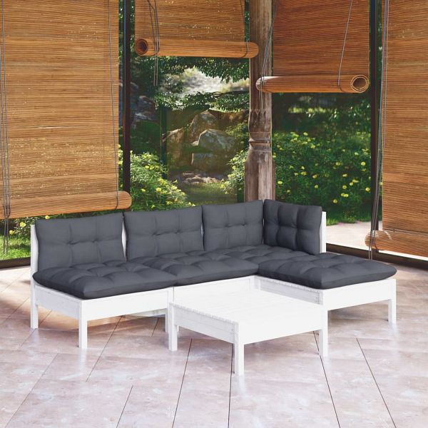 vidaXL 5-teilig Garten-Lounge-Set mit Kissen Weiß Kiefernholz, 3096305