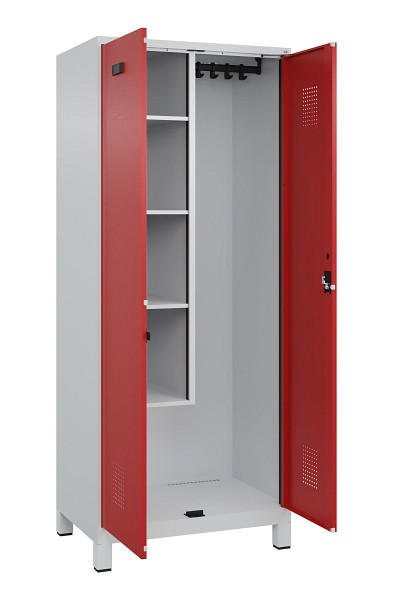 C+P Putzmittel-Spind Evolo PLUS, mit Füßen, 2 Abteile, 1950x800x500mm, 7035/300, Frontfarbe RAL 3000 feuerrot, Zylinderschloss, 049110-02 S10030