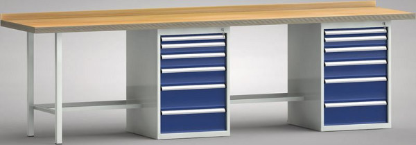 KLW Profi-Werkbank - 3000 x 700 x 905 mm L x T x H (ERGO-Version), rechts 50EA/75EA/100EA/125EA/2x175EA, WP438E-3000M45-E7040