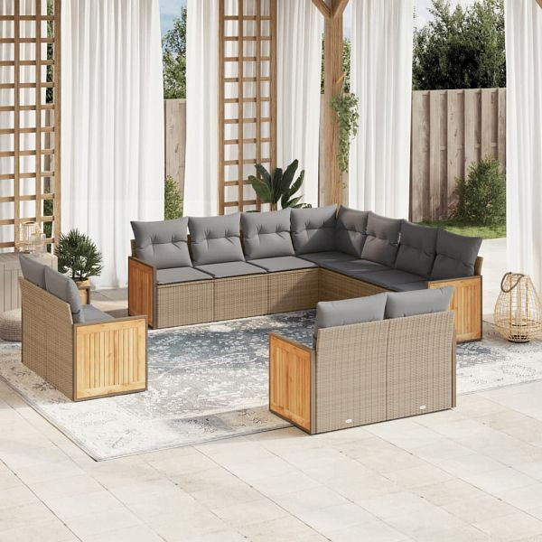 vidaXL 11-teilig Garten-Sofagarnitur mit Kissen Beige Poly Rattan, 3228180