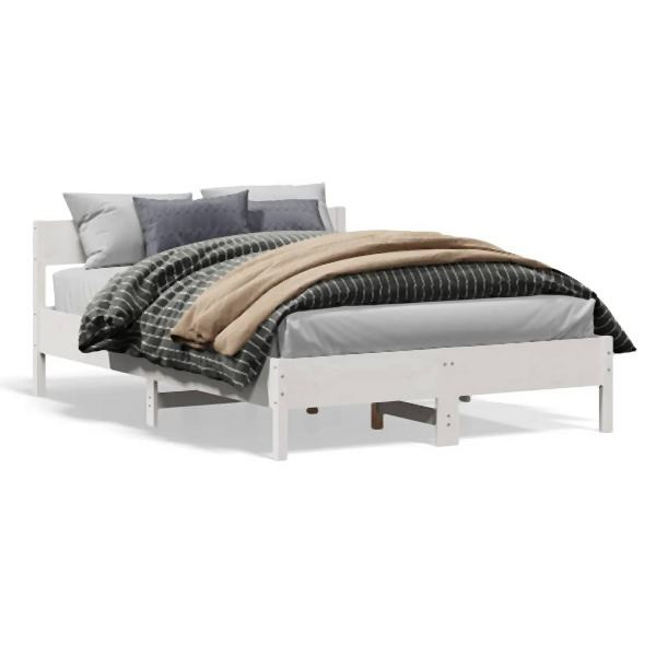 vidaXL Massivholzbett mit Kopfteil Weiß 135x190 cm Kiefer, 842771