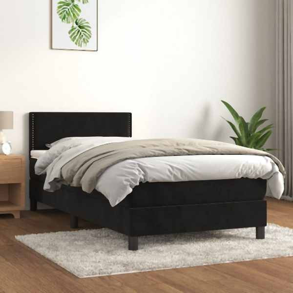 vidaXL Boxspringbett mit Matratze Schwarz 100x200 cm Samt, 3141229