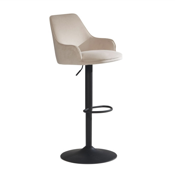 Wohnling Barhocker Samt Beige Hocker mit Lehne 86 - 106 cm, Höhenverstellbar 100 kg, Barstuhl mit Metall-Trompetenfuß, 45 x 45 x 106 cm, WL7.008