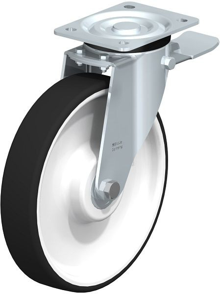 Blickle L-POTH 250K-3-ST Stahlblech-Lenkrolle, mittelschwere Ausführung, mit Anschraubplatte & Feststeller, Thermoplastisches Polyurethan, Grau, 754976