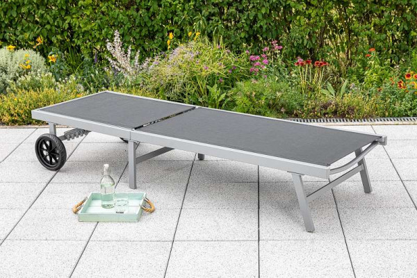 Merxx Aktionsliege Tessin, schwarz, mit Rändern, Rückenlehne merhfach verstellbar, Aluminiumgestell mit Textilbespannung, 26910-317