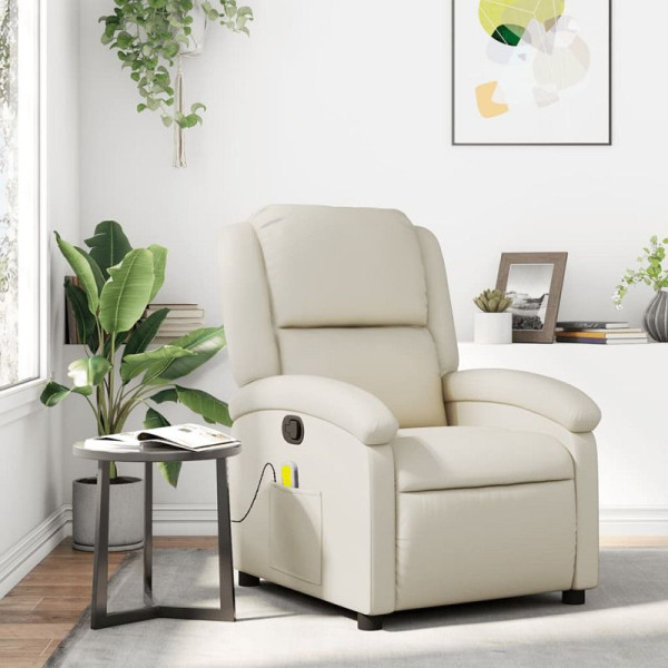 vidaXL Massagesessel mit Relaxfunktion, Kunstleder, Creme, 3205448