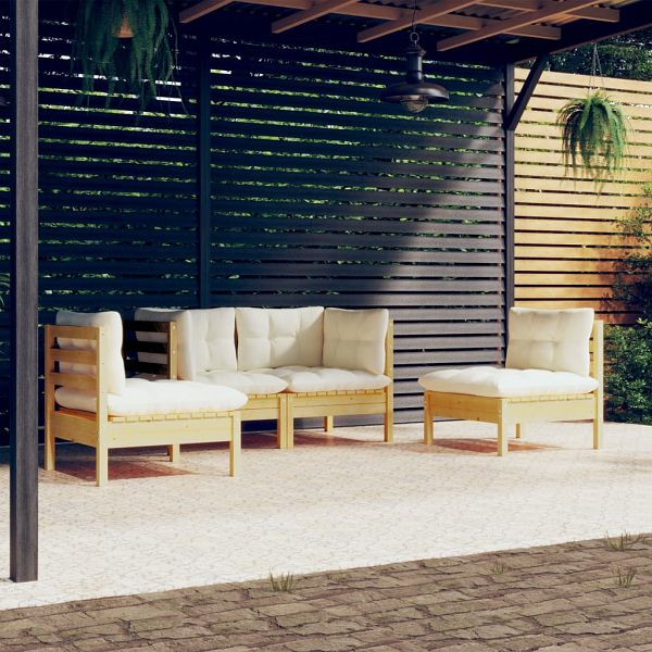 vidaXL 4-tlg. Garten-Lounge-Set mit Creme Kissen Massivholz Kiefer, 3096172