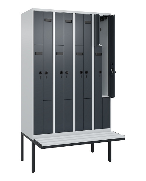 C+P Z-Spind Evolo PLUS, Bank, 8 Fächer, 2120x1200x815mm, 7035/7016, Drehriegel, Material Sitzfläche Kunststoff, 0490437-408 S10066